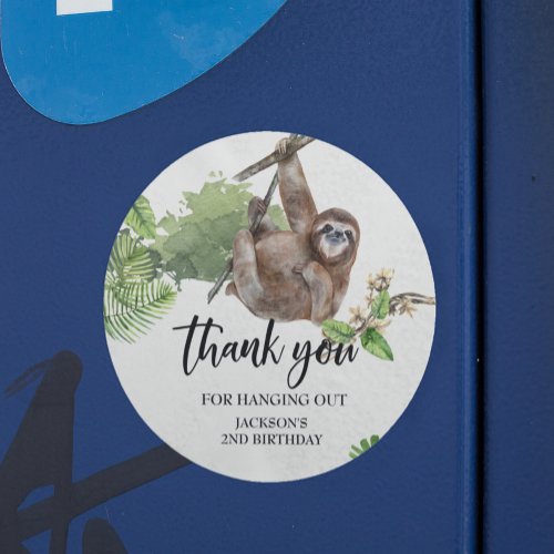 Sloth Hanging out Jungle Thank you Birthday Favor Classic Round Sticker