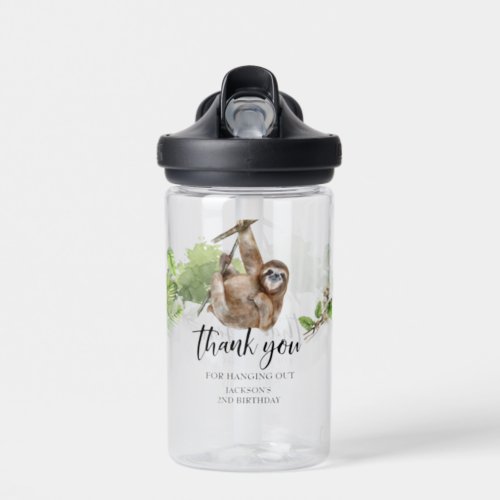 Sloth Hanging out Jungle Thank you Birthday Favor Water Bottle