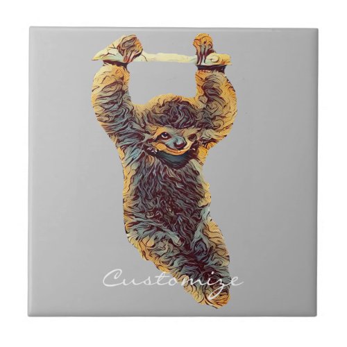 Sloth Hanging Out Thunder_Cove Ceramic Tile