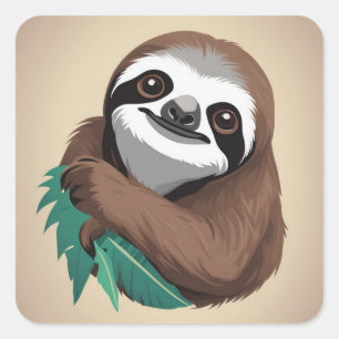 Sloth Hanging Out With Favorite Leaf Square Sticker
