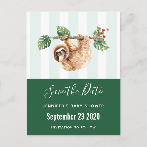 Sloth Hanging Upside Down Watercolor Save the Date Invitation Postcard