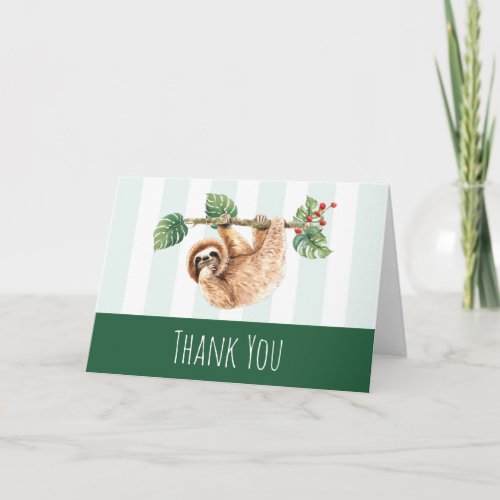 Sloth Hanging Upside Down Watercolor Thank You Card