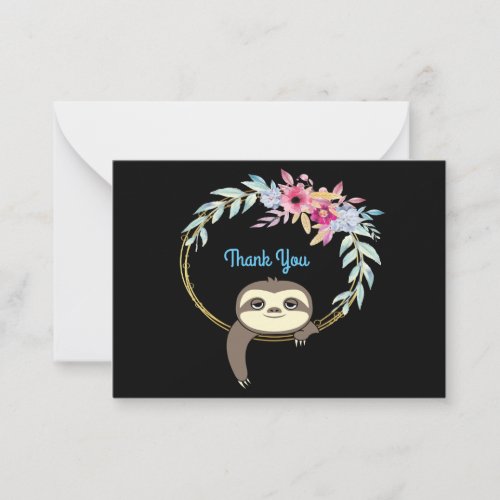 Sloth Hanging Wreath Flower Thank You Card