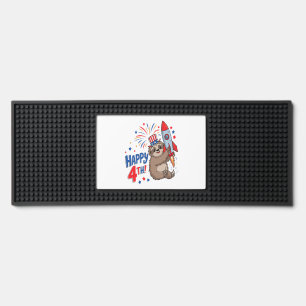 Sloth Happy 4th Rocket Fireworks USA Bar Mat