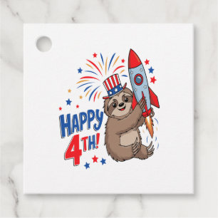 Sloth Happy 4th Rocket Fireworks USA Favor Tags