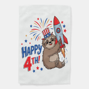 Sloth Happy 4th Rocket Fireworks USA Garden Flag