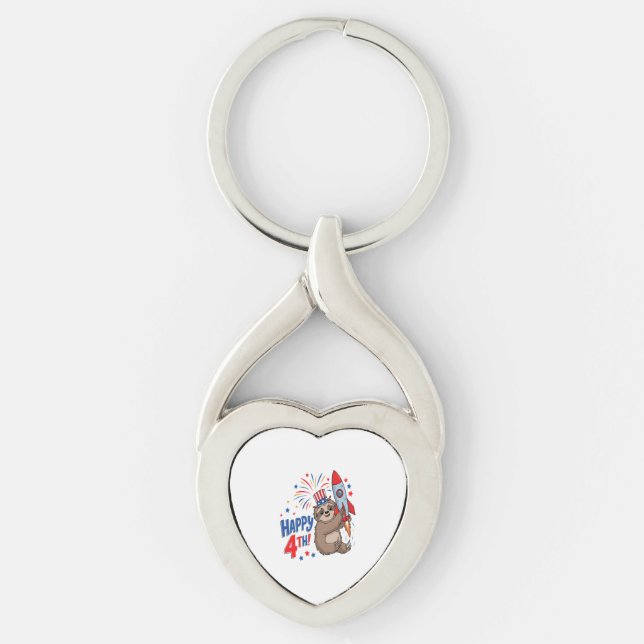 Sloth Happy 4th Rocket Fireworks USA Keychain (Front)