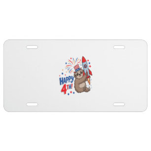 Sloth Happy 4th Rocket Fireworks USA License Plate