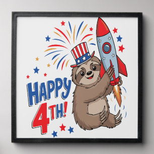 Sloth Happy 4th Rocket Fireworks USA Peel And Stick Photo Tile