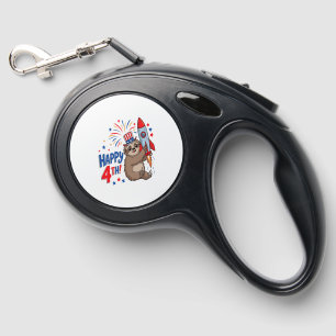 Sloth Happy 4th Rocket Fireworks USA Retractable Pet Leash