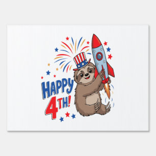 Sloth Happy 4th Rocket Fireworks USA Sign