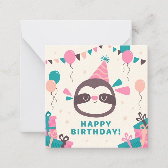 Sloth Happy Birthday Note Card (Front)