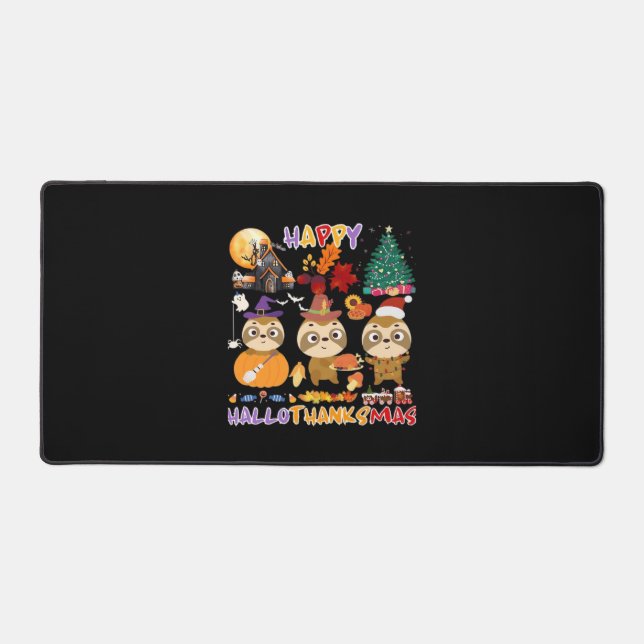Sloth Happy Hallothanksmas Funny Halloween Thanksg Desk Mat (Front)