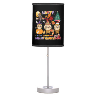 Sloth Happy Hallothanksmas Funny Halloween Thanksg Table Lamp