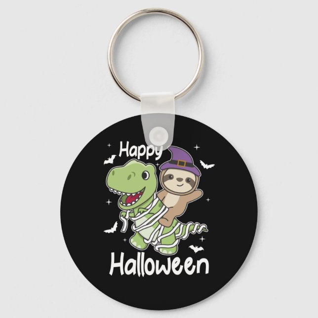 Sloth Happy Halloween T-rex Mummy Costume Keychain (Front)