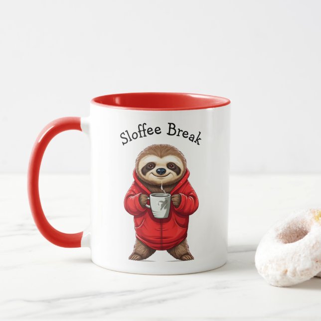 Sloth Having Sloffee Break Funny Coffee Mug (With Donut)