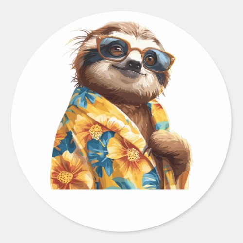 Sloth hawaiian with sunglasses classic round sticker