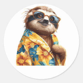 Sloth hawaiian with sunglasses classic round sticker