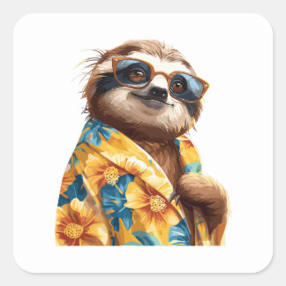 Sloth hawaiian with sunglasses square sticker
