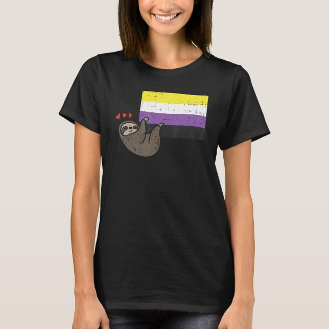 Sloth Hearts Hanging Nonbinary Flag Cute Enby Nb P T-Shirt (Front)