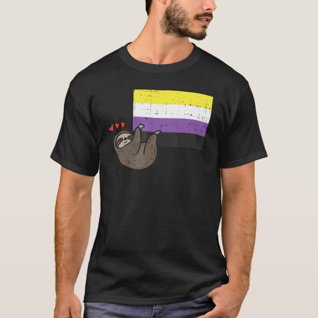 Sloth Hearts Hanging Nonbinary Flag Cute Enby Nb P T-Shirt (Front)