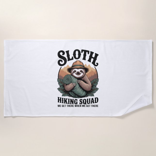 Sloth Hiking Squad Funny Camping Beach Towel (Front)