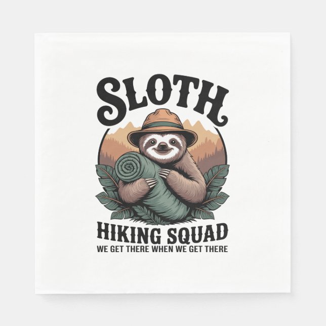 Sloth Hiking Squad Funny Camping Napkins (Front)