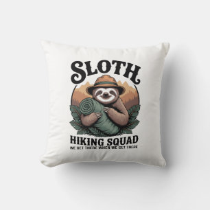 Sloth Hiking Squad Funny Camping Throw Pillow