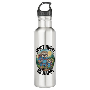 Sloth Hiking Team Don't Hurry Be Happy Enjoy the J Stainless Steel Water Bottle