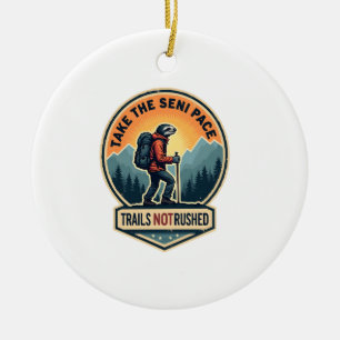 Sloth Hiking Vintage Shirt Funny Slow Trail Design Ceramic Ornament