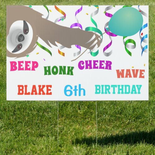 Sloth Holding a Balloon Birthday Celebrate Yard Sign