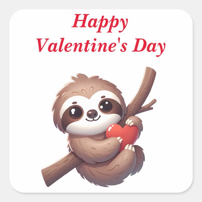 Sloth Holding a Heart Blank Valentine's Day  Square Sticker (Front)