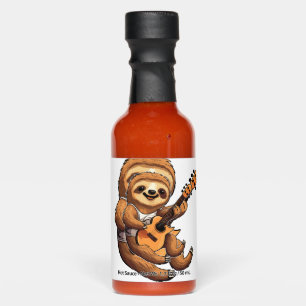 Sloth Holding Guitar Santa Hat Hot Sauces