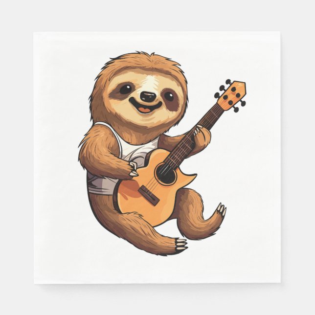 Sloth Holding Guitar Santa Hat Napkins (Front)