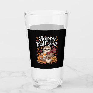 Sloth holding pumpkin spice happy Fall Yall autumn Glass