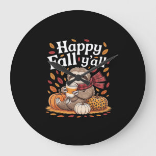 Sloth holding pumpkin spice happy Fall Yall autumn Large Clock