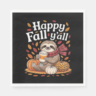 Sloth holding pumpkin spice happy Fall Yall autumn Napkins