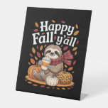 Sloth holding pumpkin spice happy Fall Yall autumn Pedestal Sign