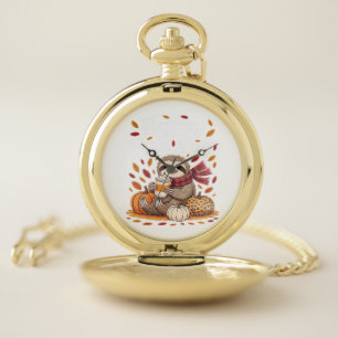 Sloth holding pumpkin spice happy Fall Yall autumn Pocket Watch