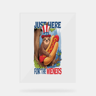 Sloth Hot Dog 4th of July BBQ Acrylic Sign