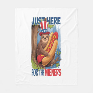 Sloth Hot Dog 4th of July BBQ Fleece Blanket