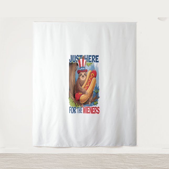 Sloth Hot Dog 4th of July BBQ Tapestry (Front)