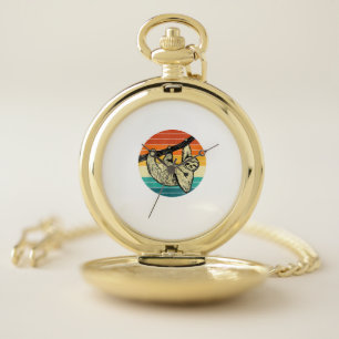 Sloth Hugging Branch - Retro Vintage Animal Lover Pocket Watch