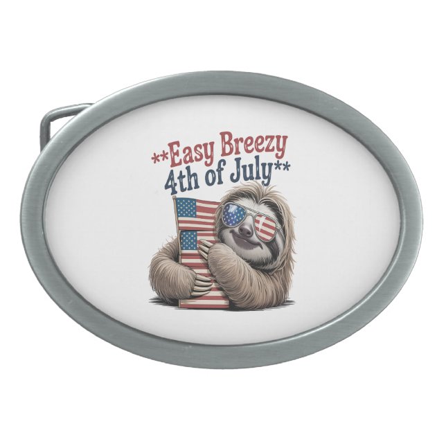 Sloth Hugging Flag 4th of July Belt Buckle (Front)