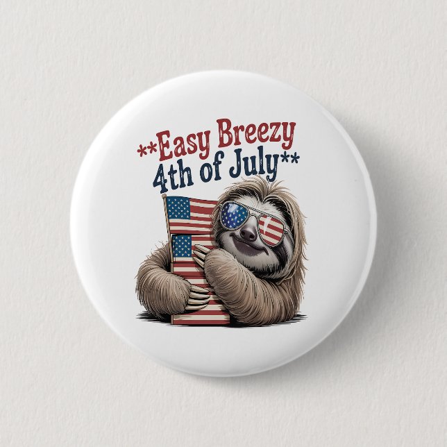 Sloth Hugging Flag 4th of July Button (Front)
