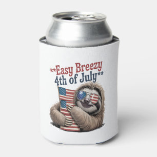 Sloth Hugging Flag 4th of July Can Cooler