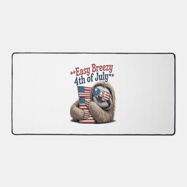 Sloth Hugging Flag 4th of July Desk Mat (Front)