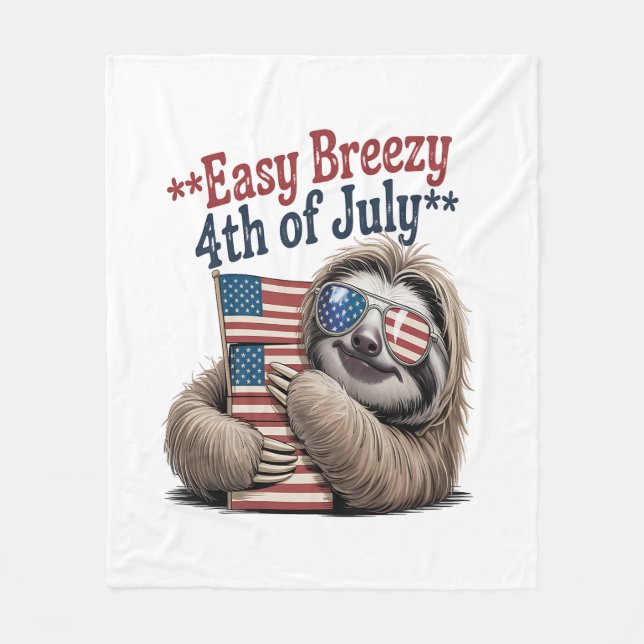 Sloth Hugging Flag 4th of July Fleece Blanket (Front)