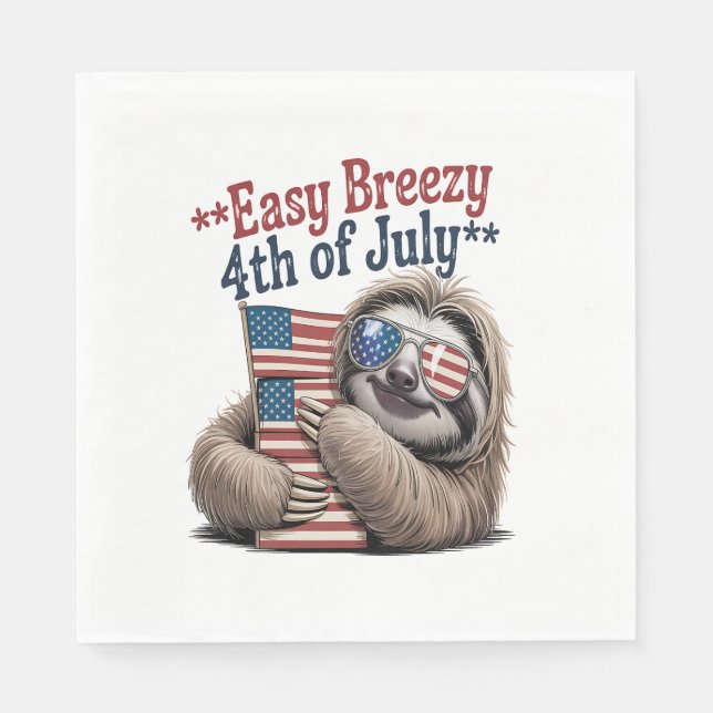 Sloth Hugging Flag 4th of July Napkins (Front)