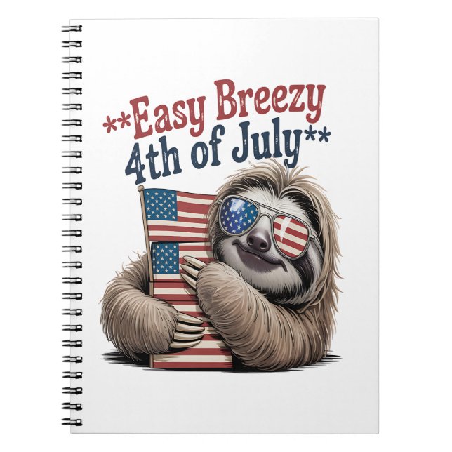 Sloth Hugging Flag 4th of July Notebook (Front)
